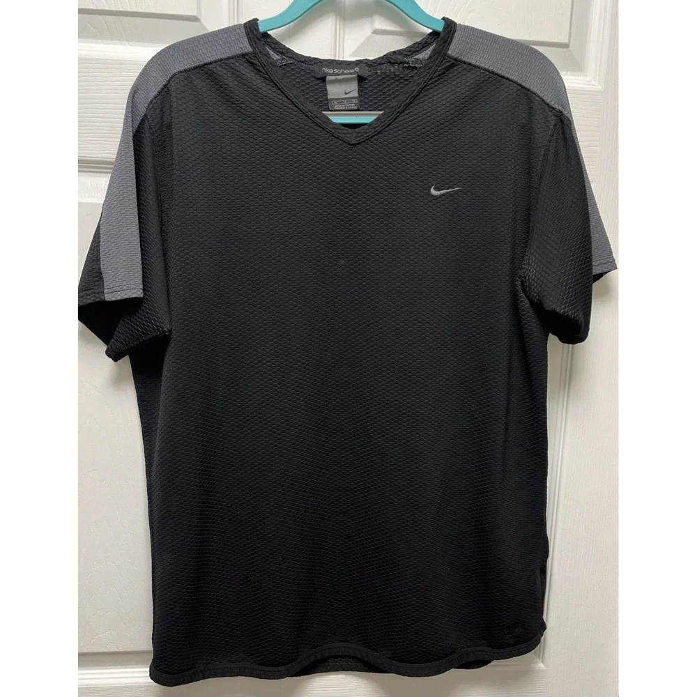VINTAGE Nike Sphere Shirt Mens Extra Large Black Gray  Dry V Neck Athletic